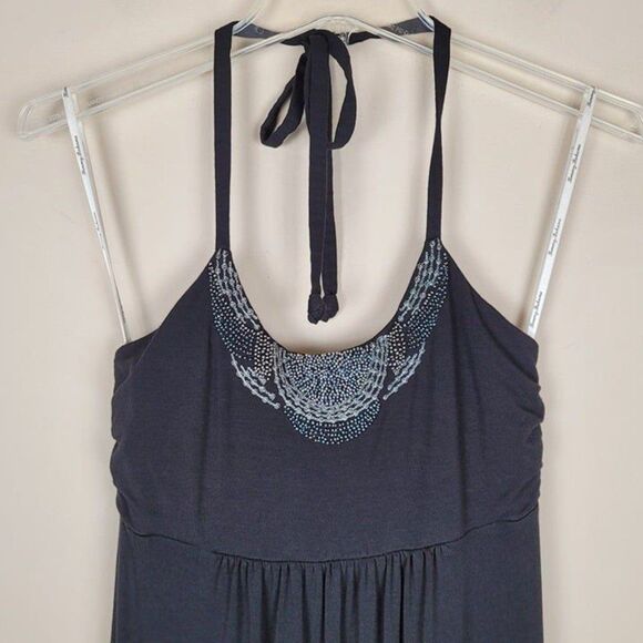 Tommy Bahama Size XXS Tambour Beaded Halter Maxi Dress Viscose Stretch Black - Picture 4 of 9